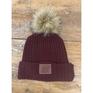 Love Your Melon Beanie Unisex Burgundy Red Removable Pom Cuffed Knit Cap Hat